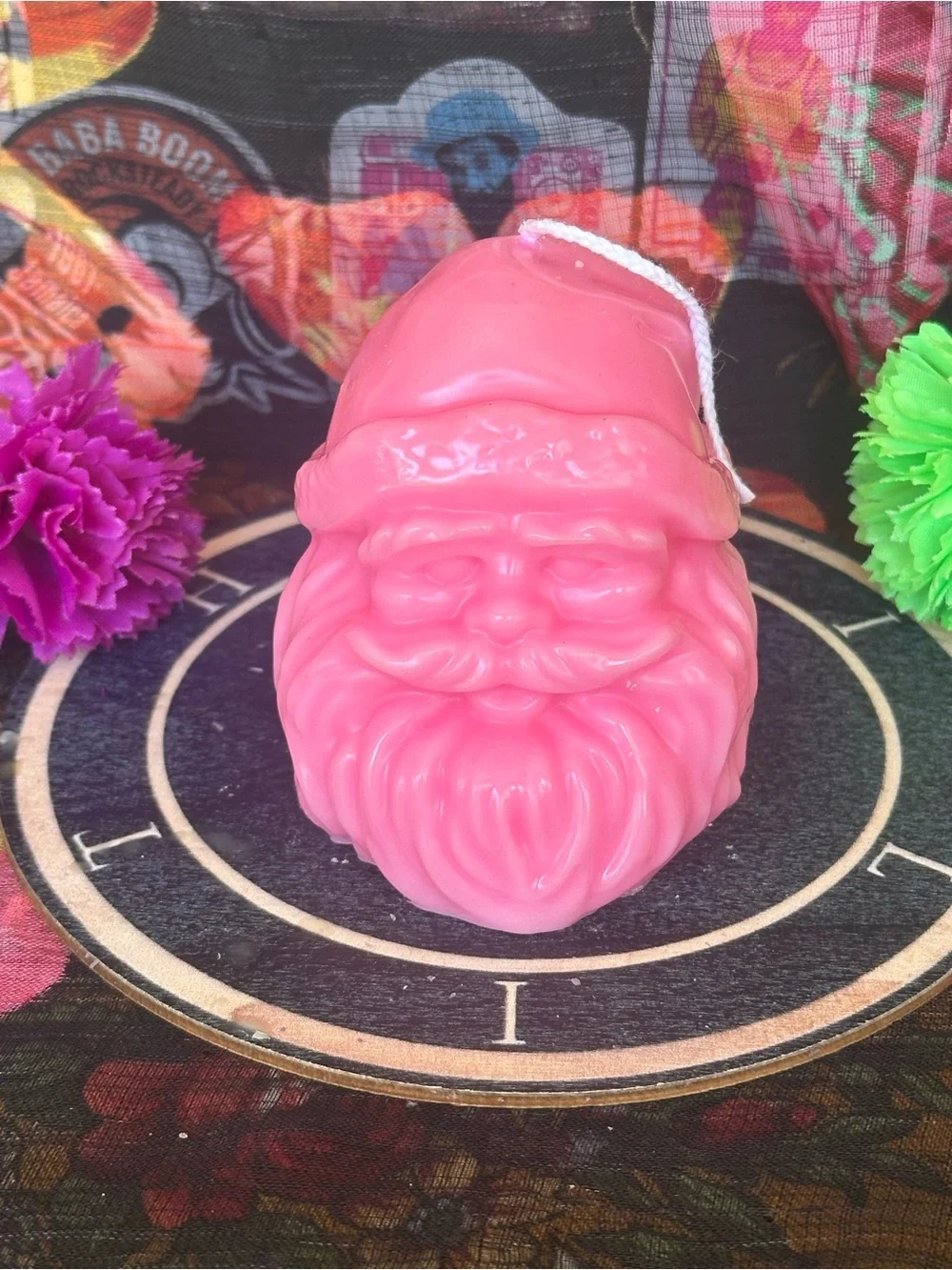 Handmade Pink Santa Head Candle – Retro Christmas Figurine Candle